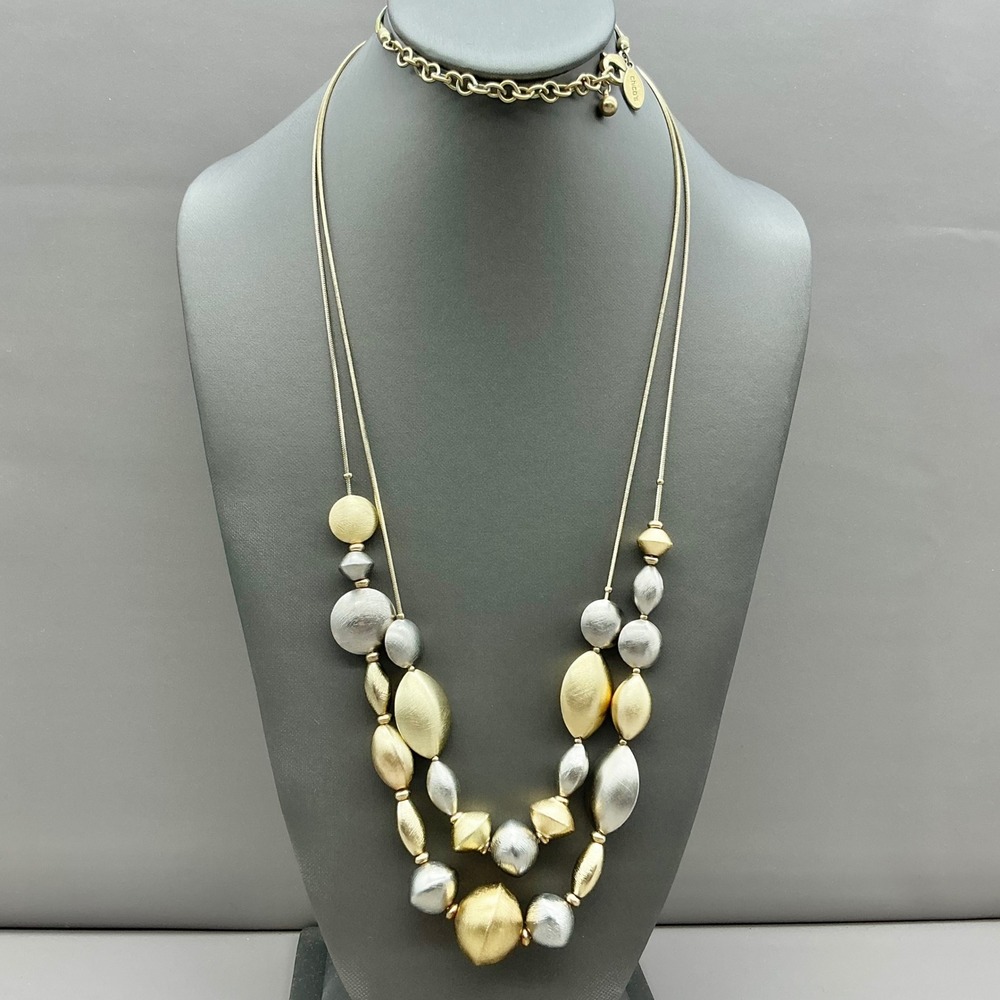 Chico's Necklace‎ Womens Gold Tone Silver Tone Bead Double Strand Layered 30 In